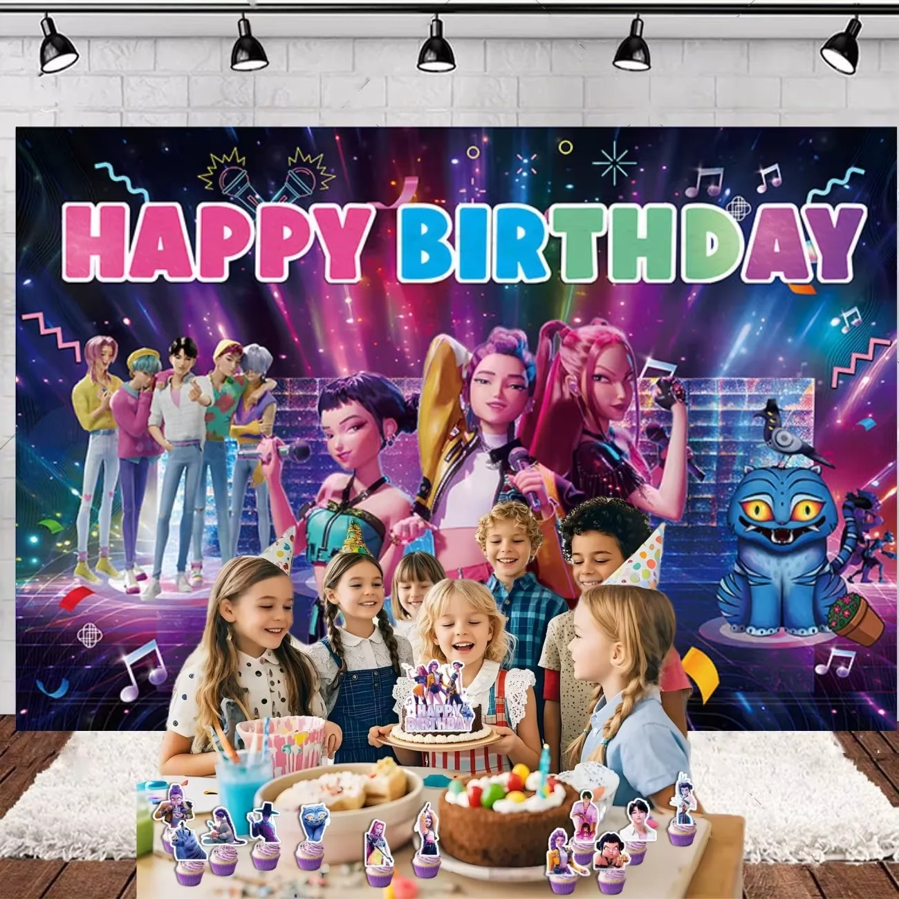 Kpops شيطان هنتي خلفية حفلة عيد ميلاد ديكور الساخن KPop فتاة شيطان هنتي خلفية ملصق عيد ميلاد الأطفال كابينة تصوير الدعامة