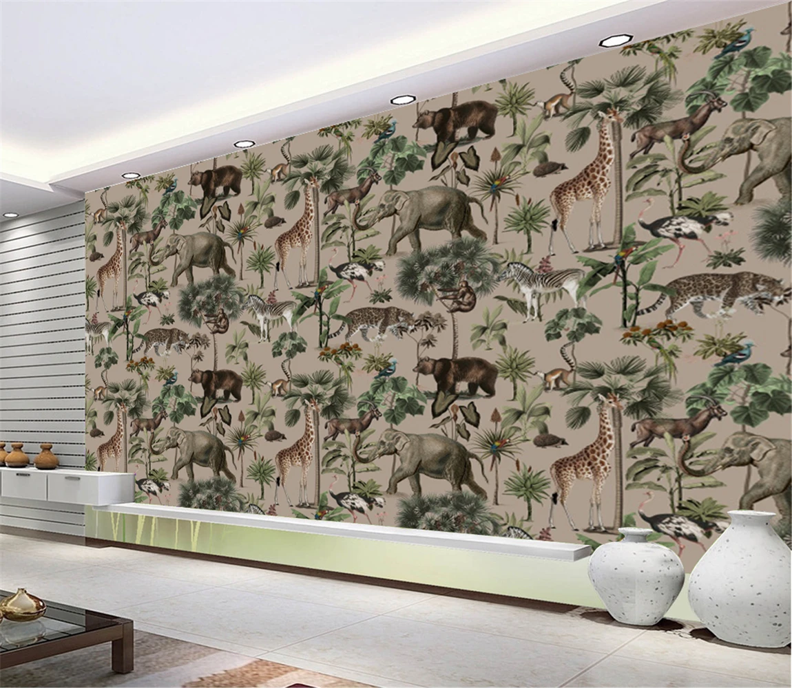 

beibehang Southeast Asian Animal Forest Wallpaper living room Mural for Kidergarten Bedroom 3D Wall paper home Decor Stickers