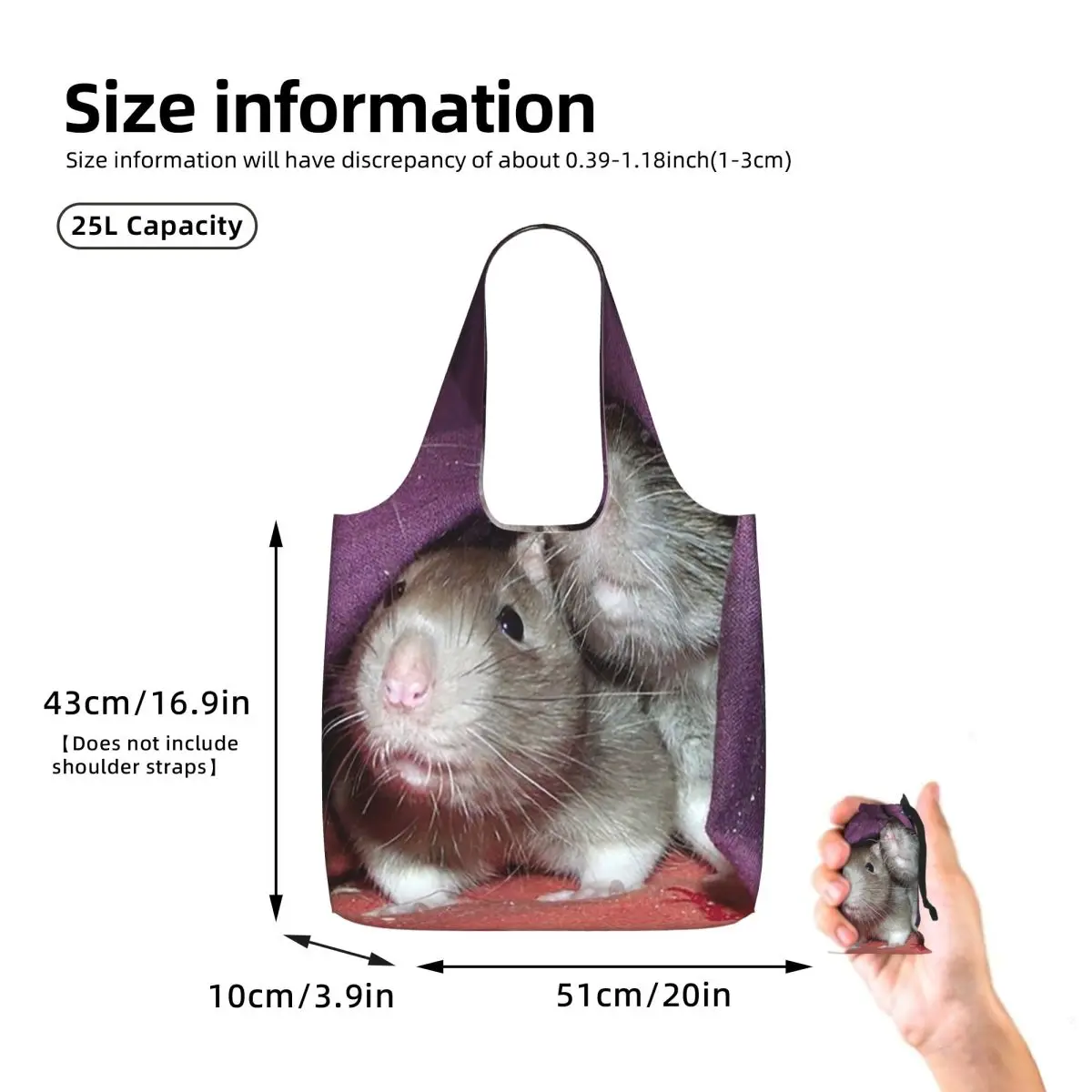 Hidden Rats Shopping Tote Bag Canvas Large Capacity Shoulder Bags Shopper Grocery Handbag for Women