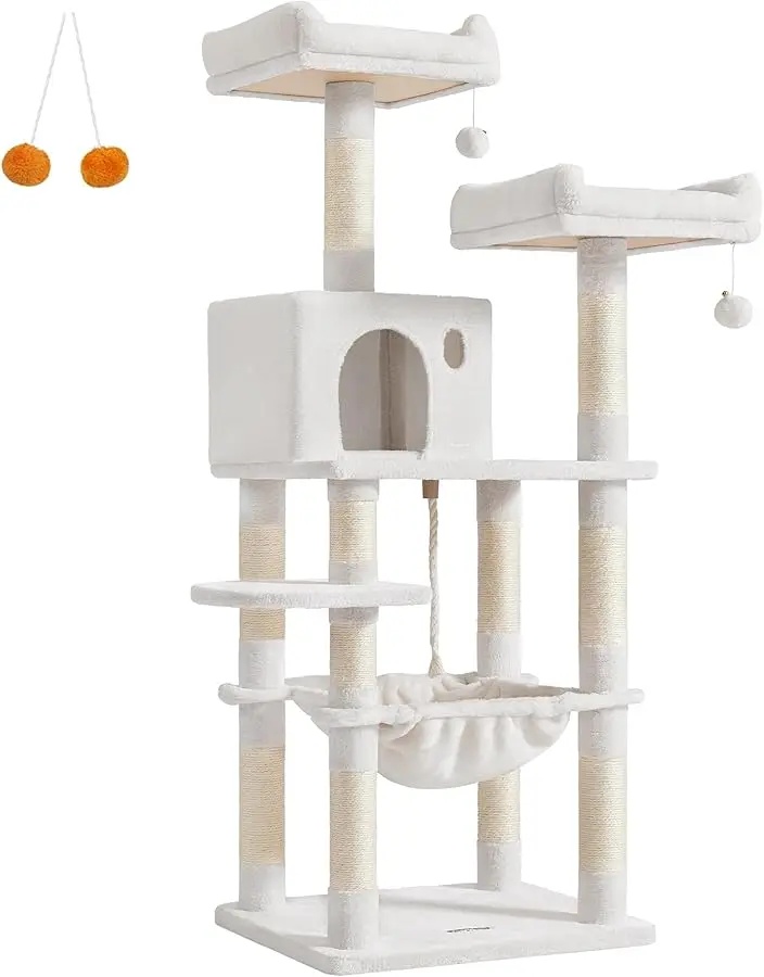 

Feandrea Cat Tree, 56.3-Inch Cat Tower for Indoor Cats, Multi-Level Cat Condo with 11 Scratching Posts, 2 Perches, Cave, Hammock