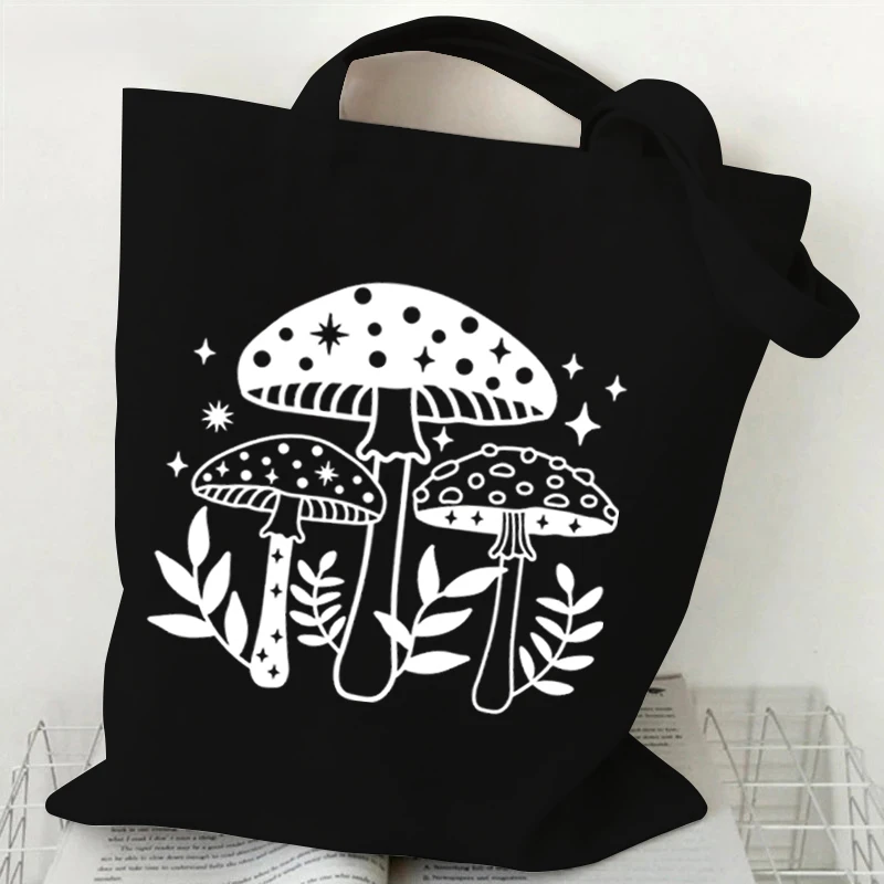 Torba na ramię Vintage Sun Moon Butterfly Canvas Tote Bag Women Mushroom Series Shopping Bag Plant Style Student Mushroom Handbags