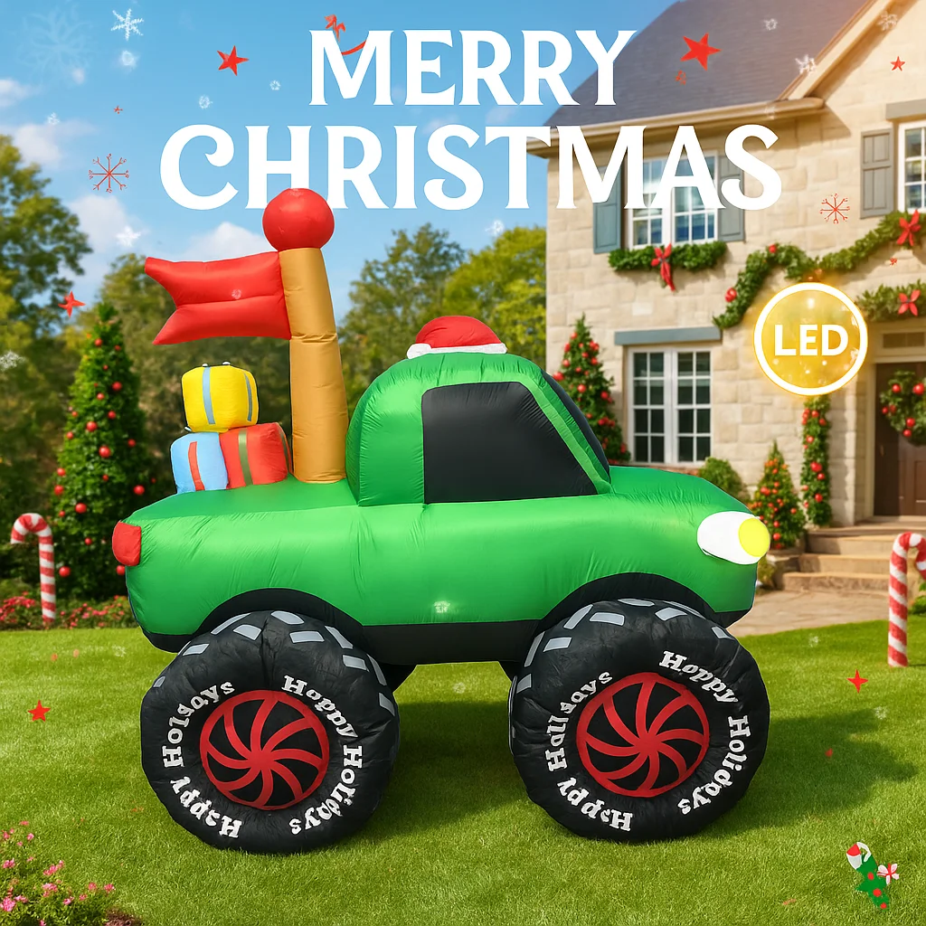 Camion monstre gonflable géant de noël de 5,9 pieds, jouet père noël avec lumières LED, décoration de pelouse de cour de noël, fournitures de fête à domicile, ornement