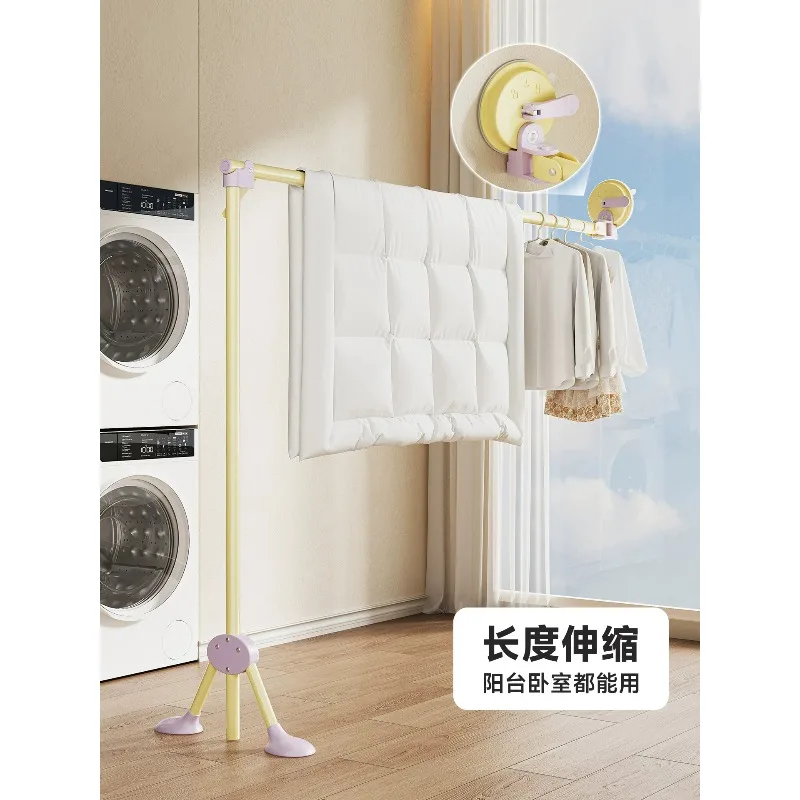 

Clothes drying rack balcony simple floor folding clothes drying rod household multi-functional telescopic quilt drying artifact