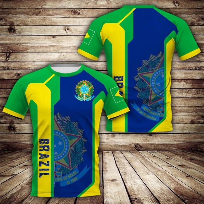 Football Style Men's T-shirts Brazilian Flag Printing Short Sleeved Trend Men's Football Shirt Personalized Brazilian Style Tops