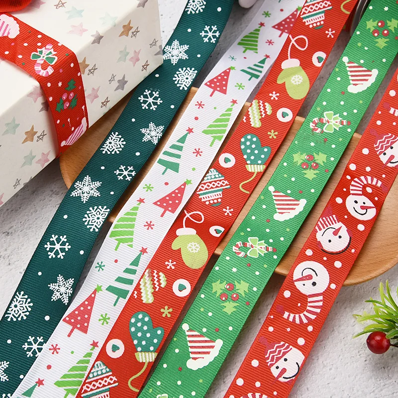 10yards 1inch 25mm Christmas Ribbon Printed Christmas Polyester Ribbon For Handmade Design Christmas Decoration DIY Gift Packing