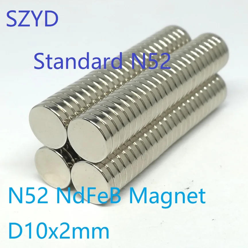 

100PCS/LOT N52 Disc NdFeB Magnet 10*2 Strong Standard Round Rare Earth Permanent Neodymium Magnets 10x2