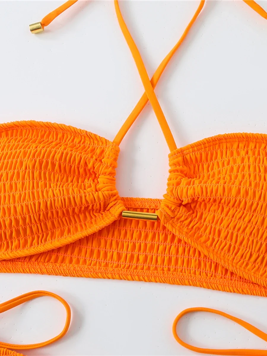 2025 홀터 스트링 비키니 솔리드 수영복 여성 섹시 수영복 여성 수영복 비치웨어