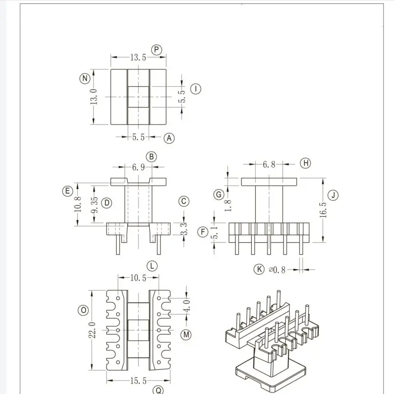 EE19 Vertical 5+5P Switchign Power Supply Custom Transformer