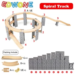 26PCS Wooden Railway Tracks Wood Spiral Tracks with Bridge Piers Educational Wood Train Track Toys for Kids gift