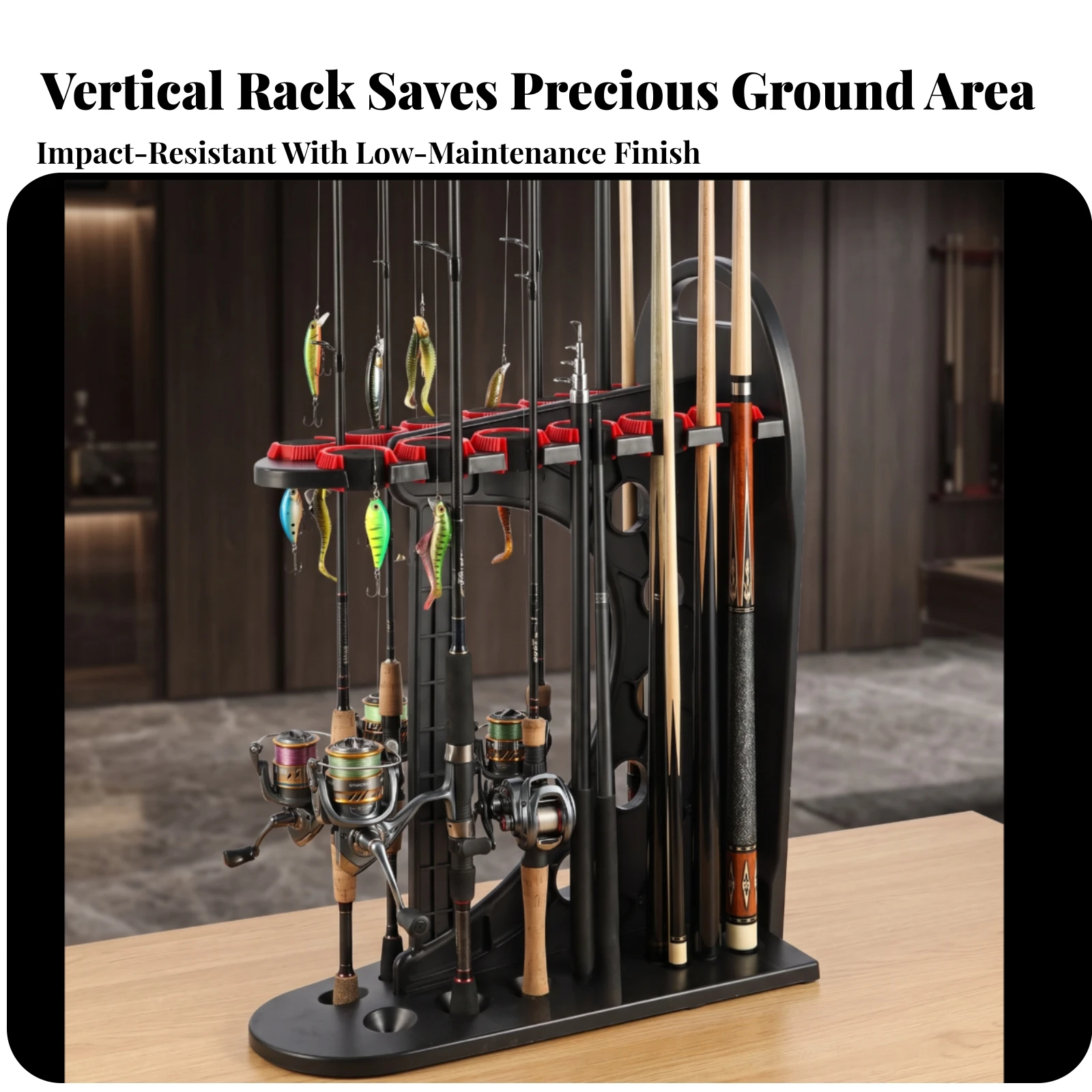 Fishing Rod Rack Upright Fishing Rod Rack with Clips Display Stand Compact Stable for Anglers, Garage, Cabin