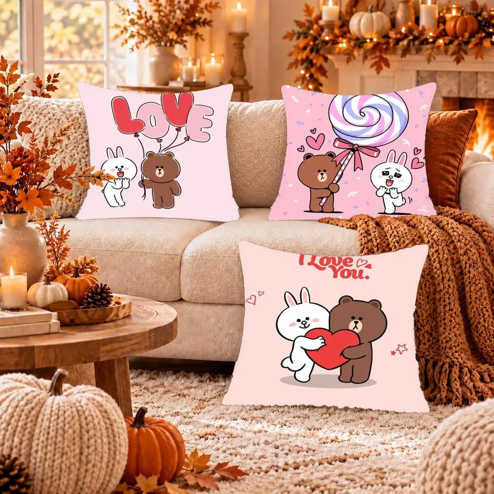 Cartoon B-Brown Bear and Cony Cushion Cover Soft Plush Cushion Case Throw Pillowcase Cozy Home Sofa Bed Living Room Decor