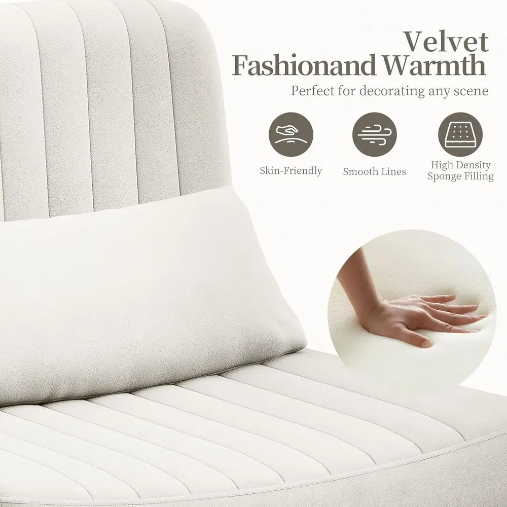 كرسي مكتب أنيق ذو غرز متقاطعة مع عجلات دوارة، كرسي مكتب مريح للمنزل، مقعد زينة بارتفاع قابل للتعديل، بيج قطيفة