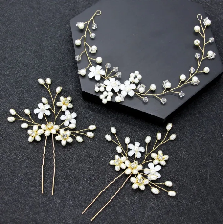 1 set Pearl Flower Wedding Hair AccessoriesTiara Bride Head Bridal Headbands Hair Vine Hair Comb Hairpins Hair Jewelry