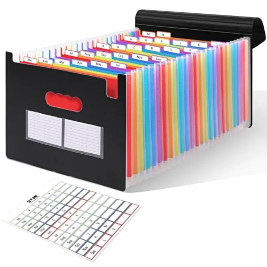 

Accordion File Organizer with 26 Pockets and Label Stickers, Expanding File Folders Fit for A4 and Letter Size Paper, Multi-Fun