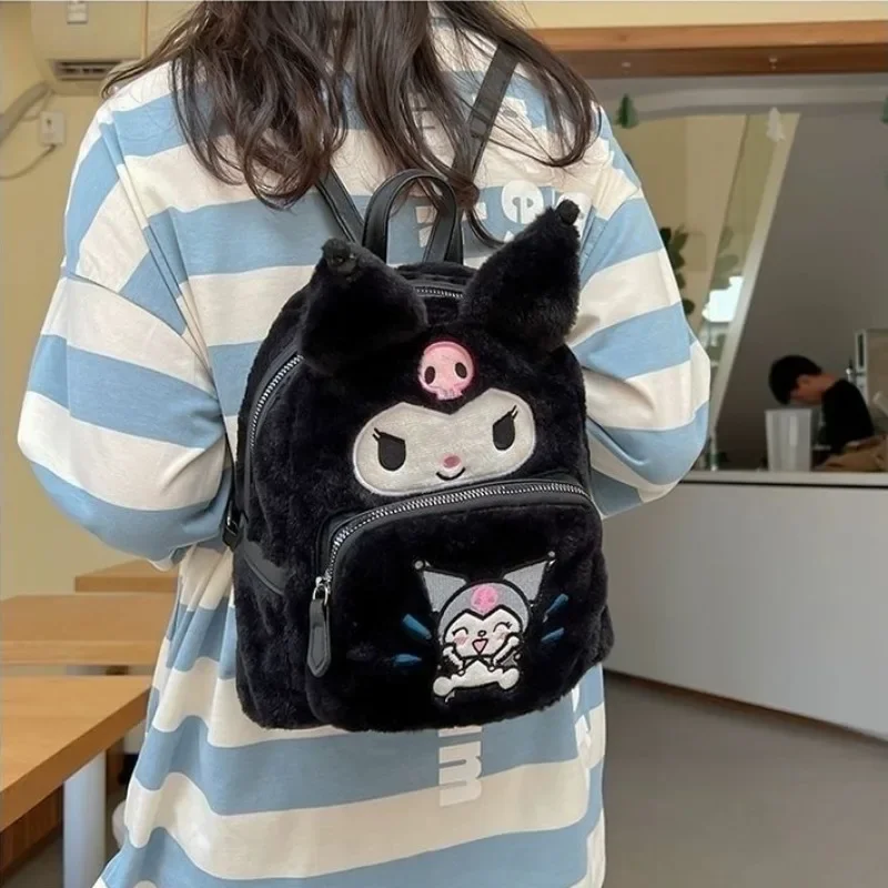 MBTI Kuromi Backpacks for Women MINISO Plush Cute Japanese Style Small Student Backpack Fluffy Hello Kitty Casual Female Bag