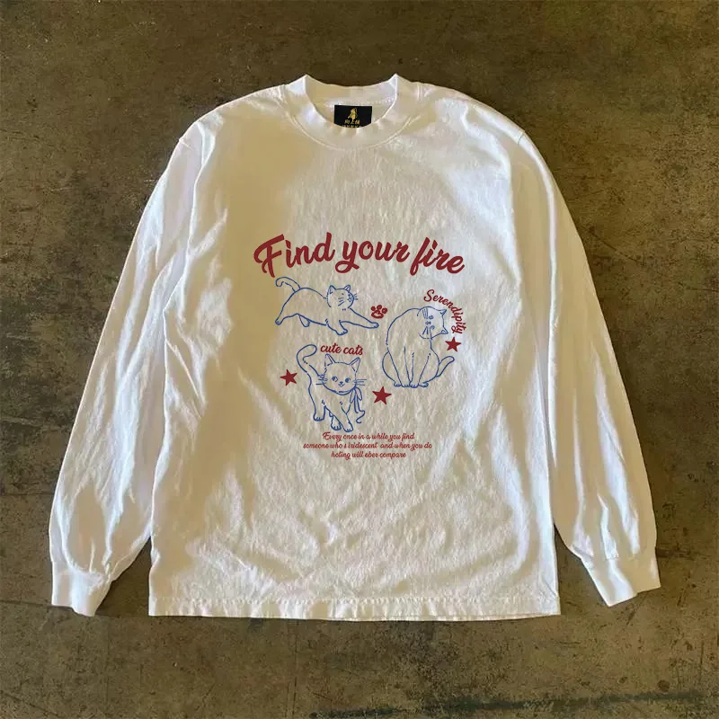 Long Sleeve Double Thread 310 Pure Cotton T-Shirt for Couples Youth Popular Printed Casual Wear Warm Cotton100% Spring Autumn