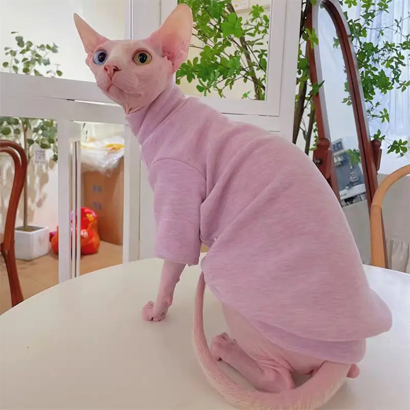 Self-heating Fleece Cotton Coat for Cat in Winter Soft Warm Purple Sweatshirt for Sphynx Cat Autumn Spring Loungewear for Devon