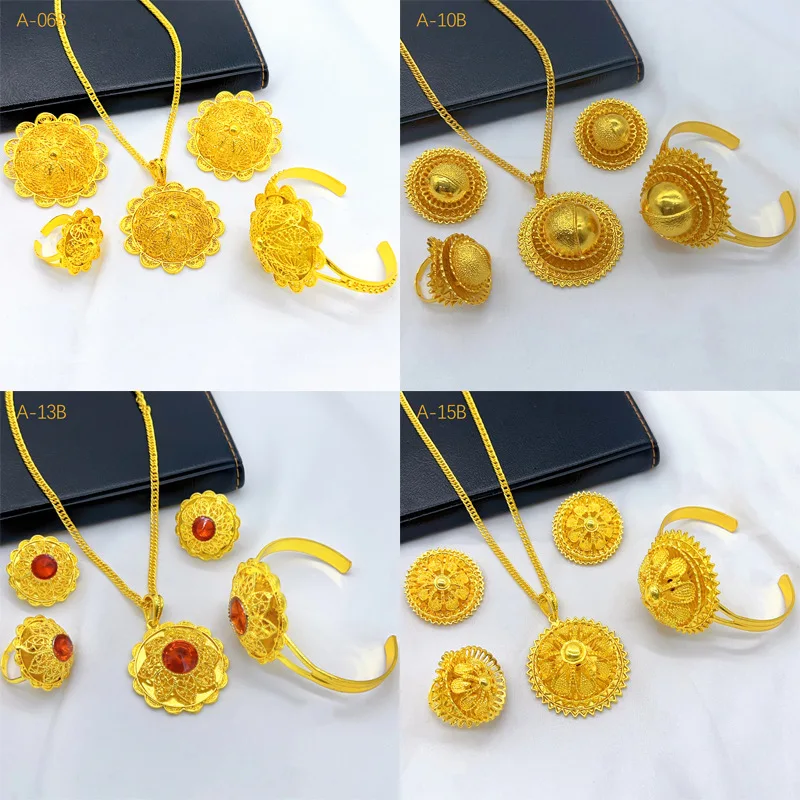 

Women Floral Diamond-Studded 4-Piece Set Wedding 24K Gold AU999 - Bridal exclusive, auspicious floral diamonds, AU999 guarantee