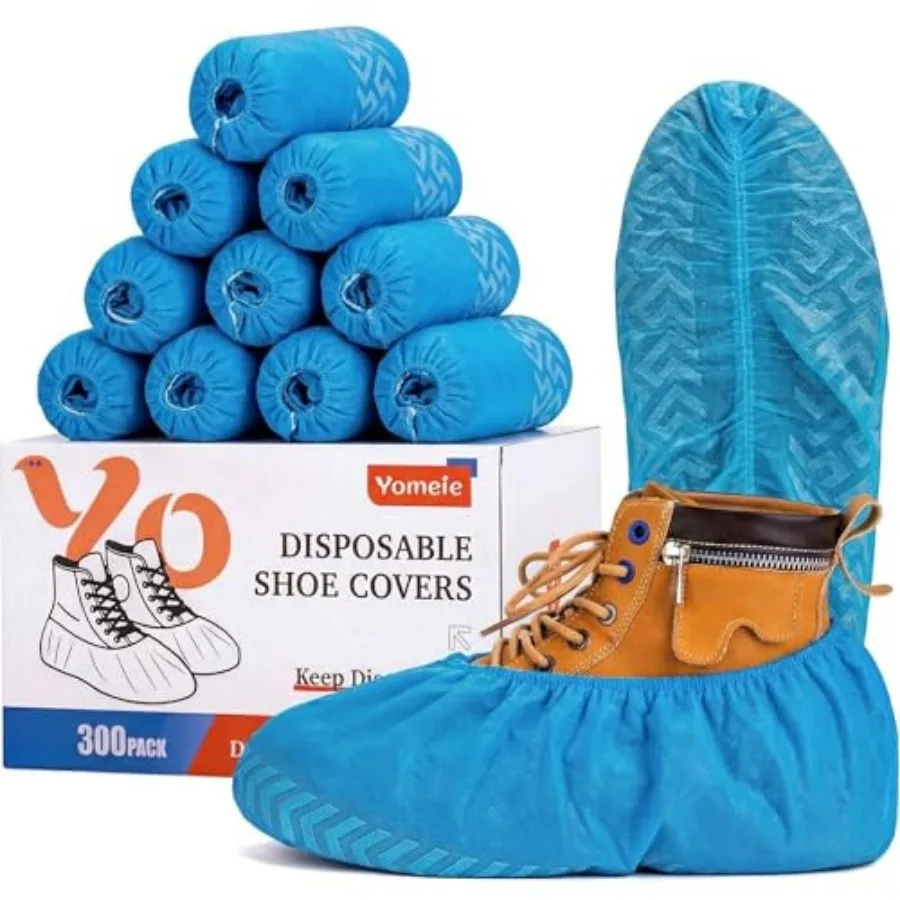 X-Large Shoe Covers Disposable [300-Pack] - Blue Non-Woven Fabric Disposable Shoe Covers for Indoors, Fits Men's Size 13 Durabl
