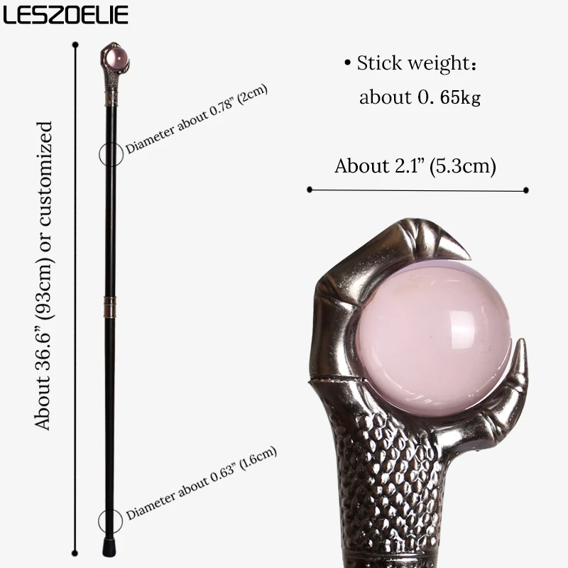 Tongkat Jalan Gilrs Silver Dragon Claw dengan Bola Kristal Merah Muda Muda Tongkat Modis Wanita Tongkat Jalan Pesta Cosplay Wanita