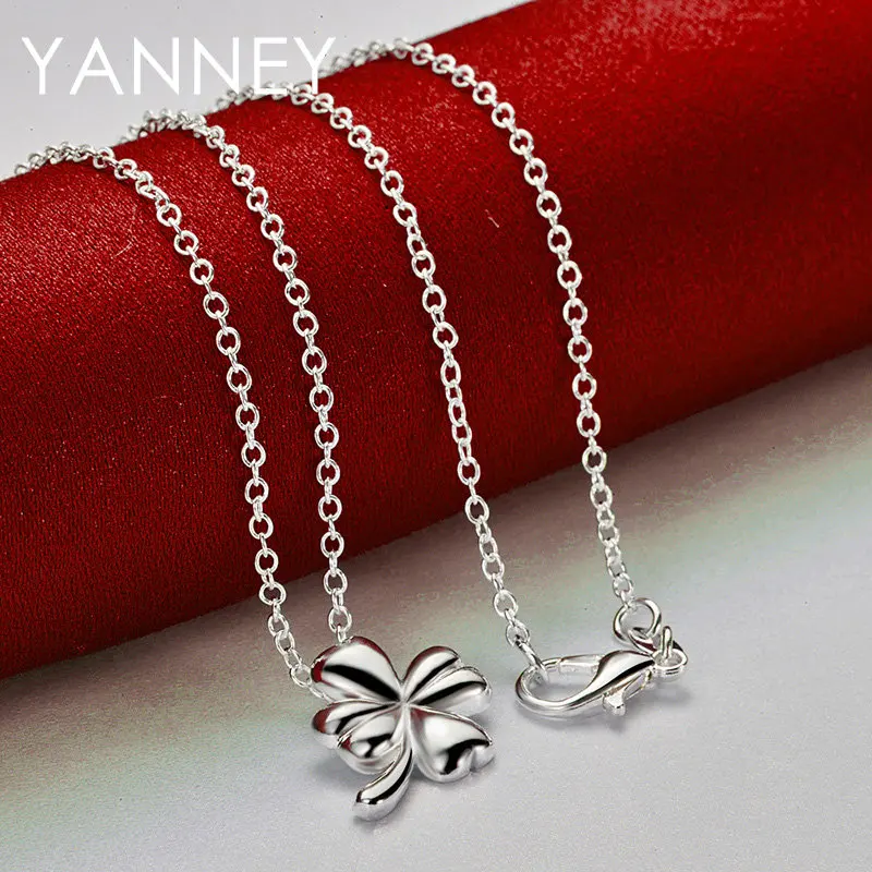 New 925 Sterling Silver Jewelry 16-30 Inches Fine 13MM Charm Four Leaf Clover Necklace For Women Men Fashion Engagement Party