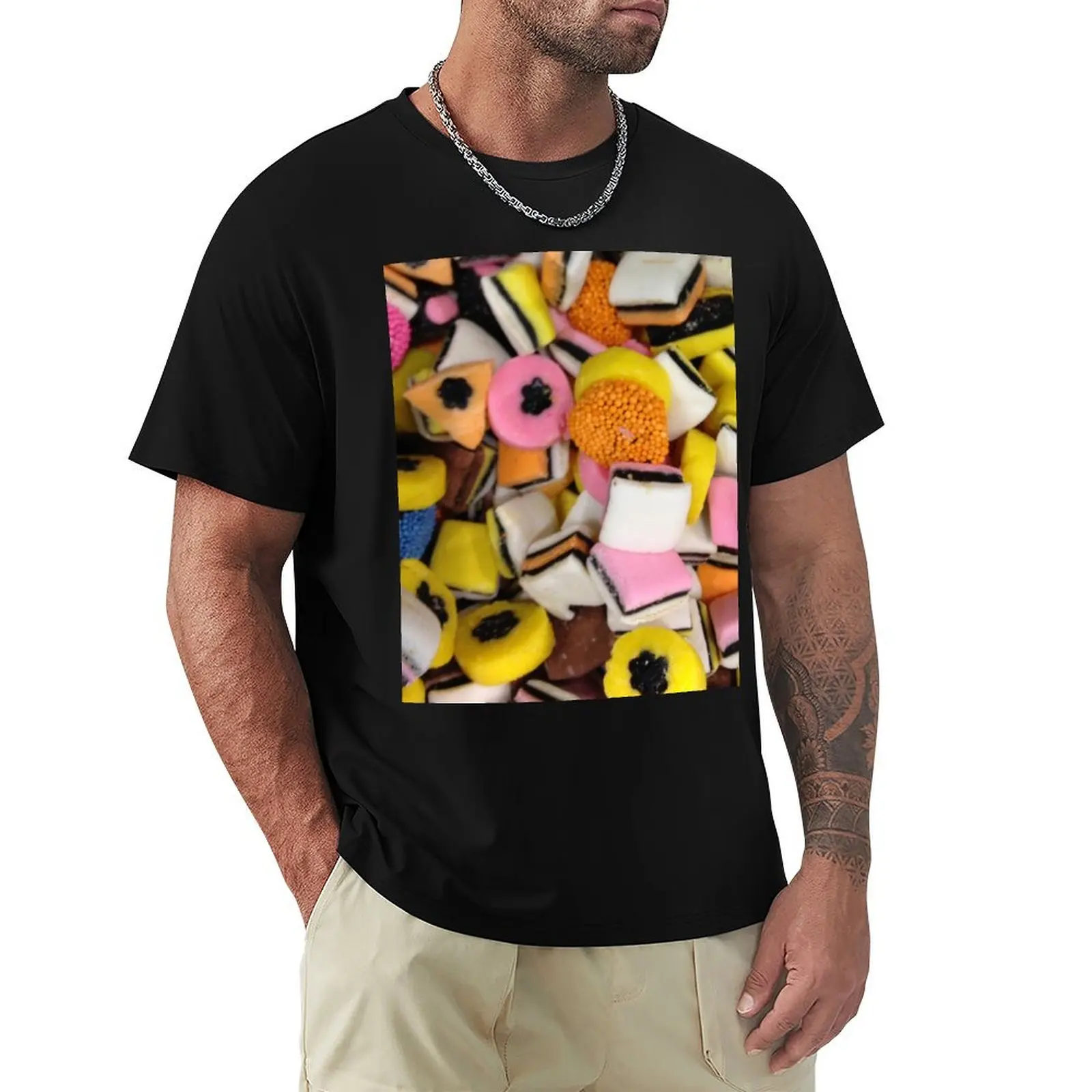 Camiseta informal antipilling con estampado de caramelos de regaliz retro de los años 80, estilo Halloween