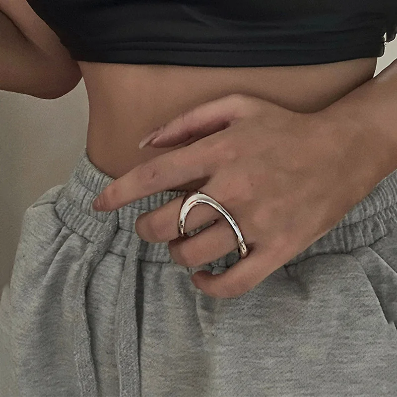Mewanry Two-Finger Rings For Women Couples Minimalist Creative Vintage Trendy Personality Chic Birthday Jewelry Accessories Gift view 5