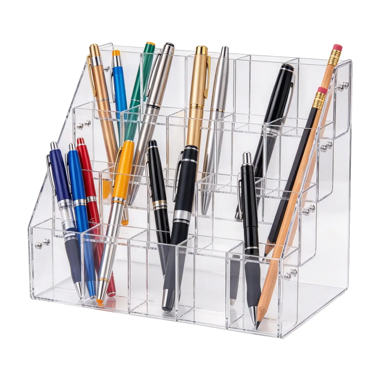 Clear Acrylic Pen Holder 2 Tier/4 Tier Acrylic Vertical Clear Rack Colored Pencil Organizer For Office School Teacher Student