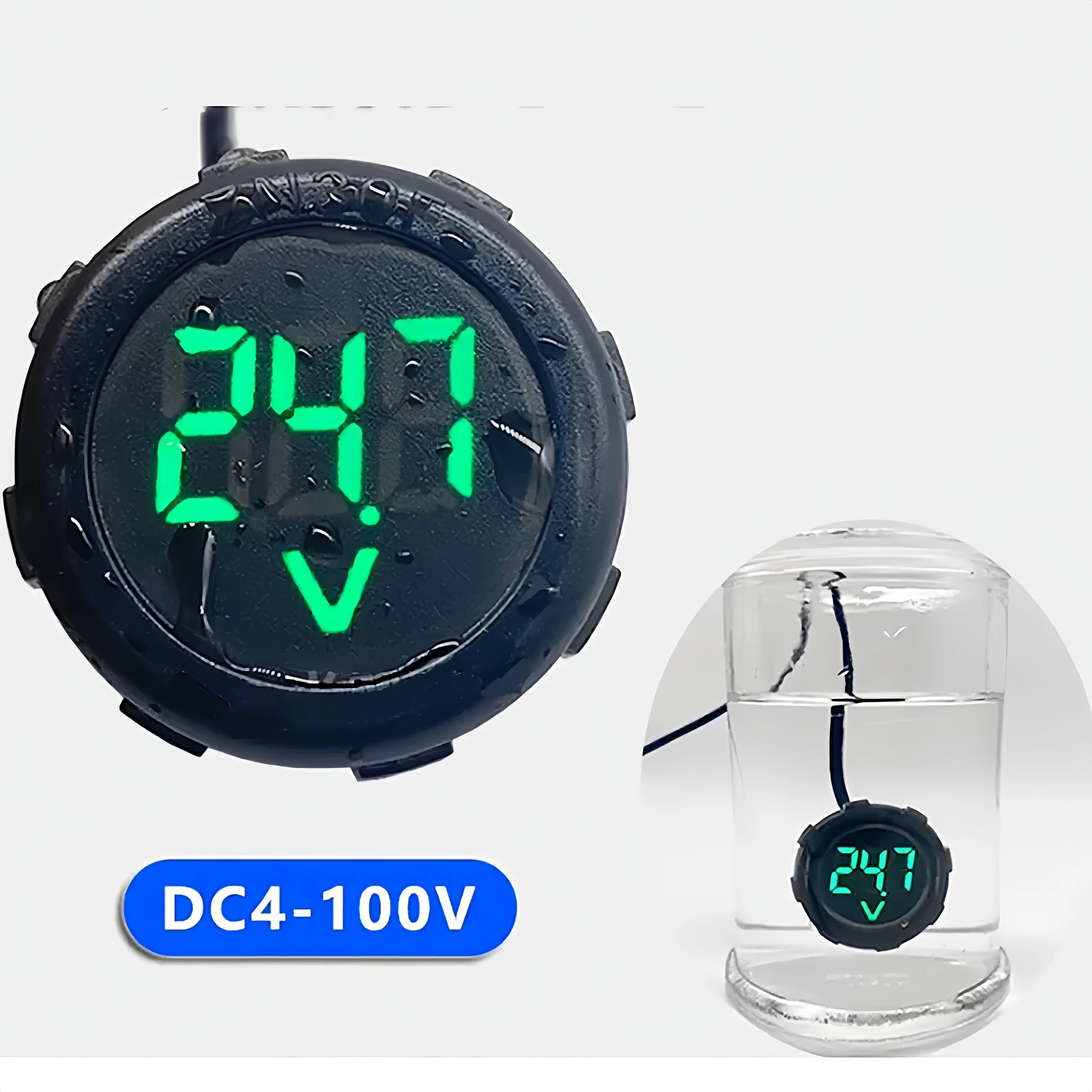 Waterproof circular voltmeter LED digital display DC DC4-100V electric vehicle universal two wire digital display meter head