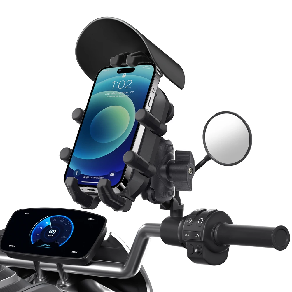 Anti-Theft Secure Lock Bracket Waterproof Sunshade Anti-Vibration Bicycle Phone Mount Rainproof Mobile Phone Holder 360 Rotation