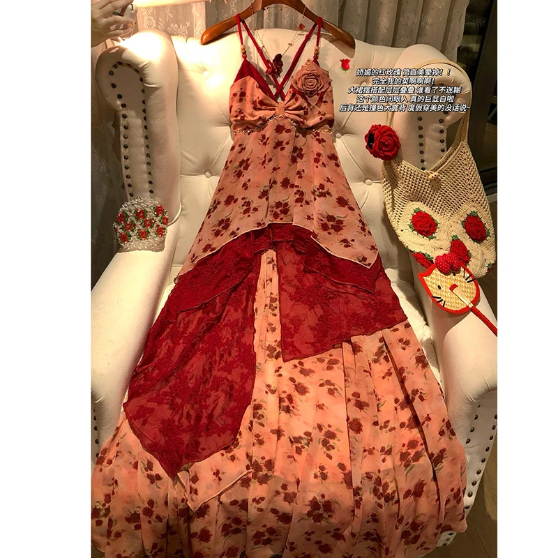 2025新作 夏 レディース ワンピース カジュアル Aライン ノースリーブ アシンメトリー スパゲッティストラップ キャミソール アンクル丈 ドレス T202