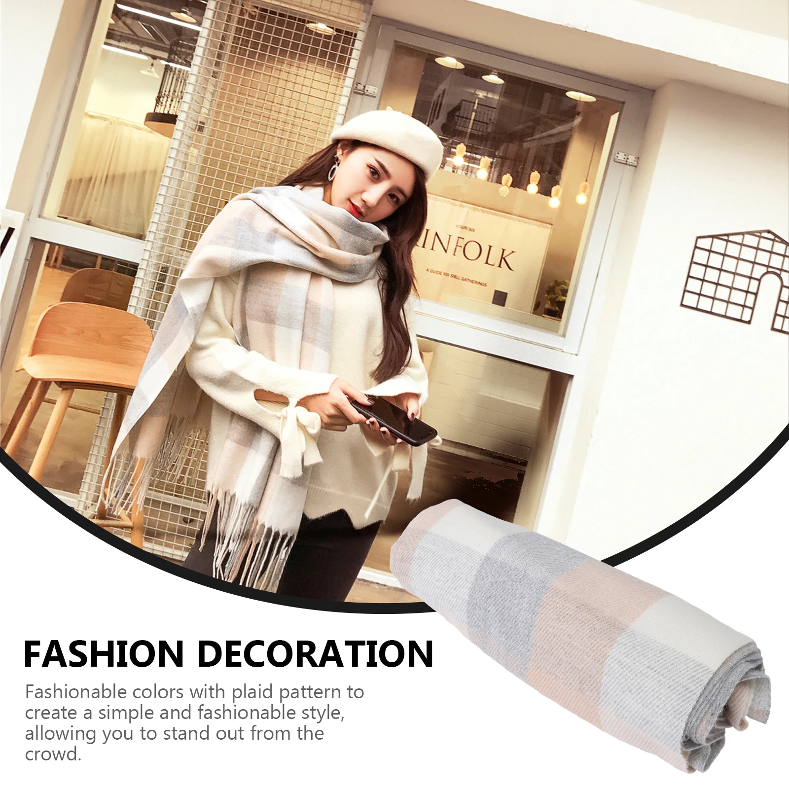 

Women Plaid Wrap Scarf Oversize Shawl Blanket Winter Autumn Poncho Cape Open Front Lightweight Warm Fashionable Large