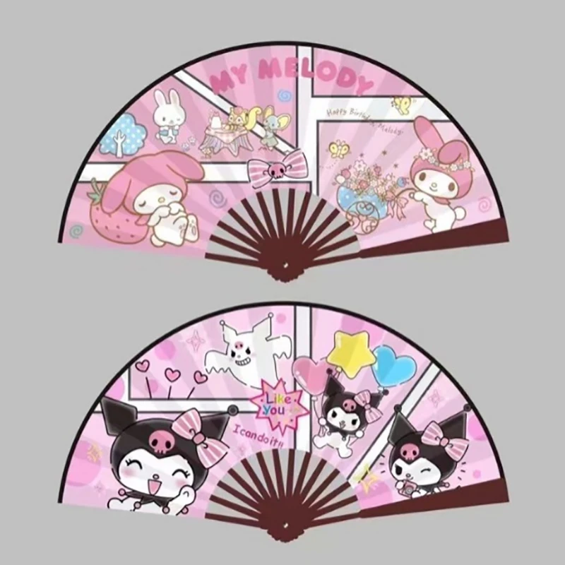 1PCS Cinnamoroll My Melody Cartoon Sanrio Kuromi Folding Fan Silk Cloth 8 Inches Gifts Home Decoration Bamboo Handle Hand Fan