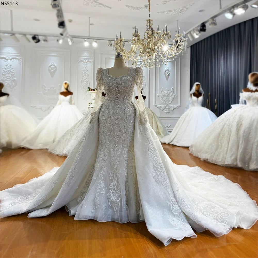 

Customized Sparkly Ball Gown Wedding Dresses Sweetheart Long Sleeves Beaded Appliques Lace Bridal Gowns Vestidos De Novia