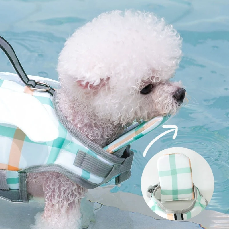Plaid Dog Life Jacket High Buoyancy Puppy Flotation Vest with Rescue Handle Adjustable Pet Safety Lifevest for Water Activities view 5