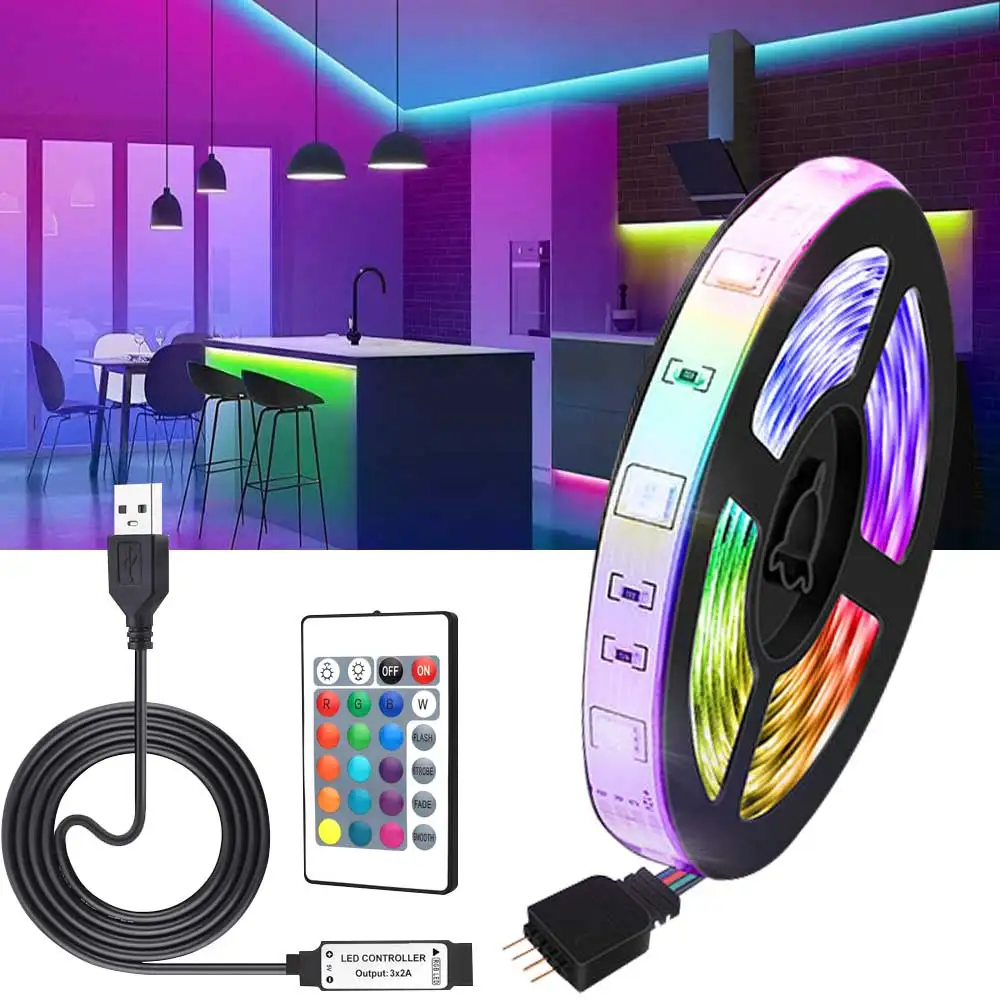 RGB 5050 Led Strip Lights 5V USB Strip Lights 24Keys Control Flexible Ribbon Color Change Led Lamp Tape for Room Decoration