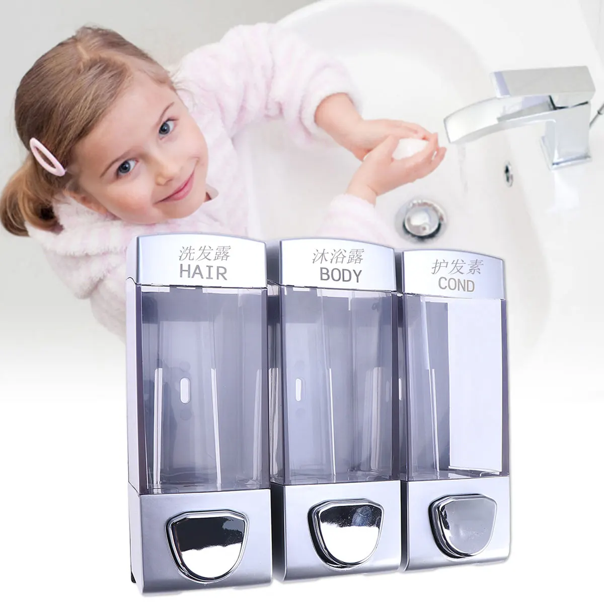 

Wall-Mounted 3 Outlet Soap Dispenser For Bathroom Kitchen Hotel Shampoo Pump Shower Gel Lotion Storage Easy Install Refillable
