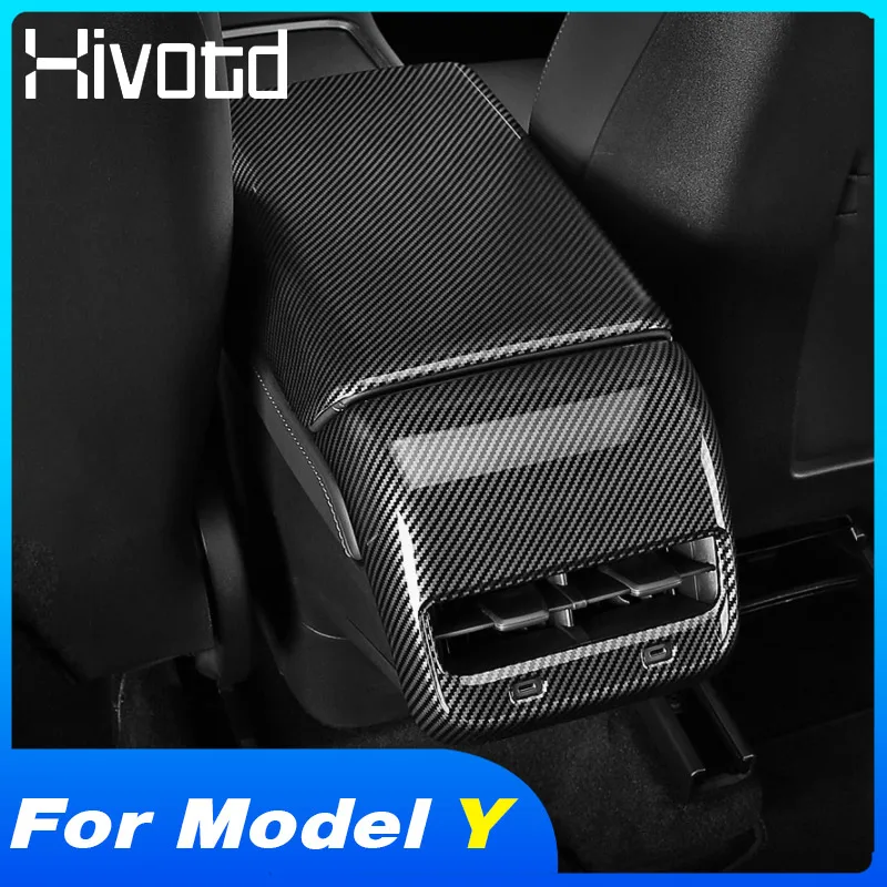 

Hivotd Carbon Fiber Armrest Cover Rear Air Outlet Garnish Trim Decoration Accessories Interior Parts For Tesla Model Y 2021 2022