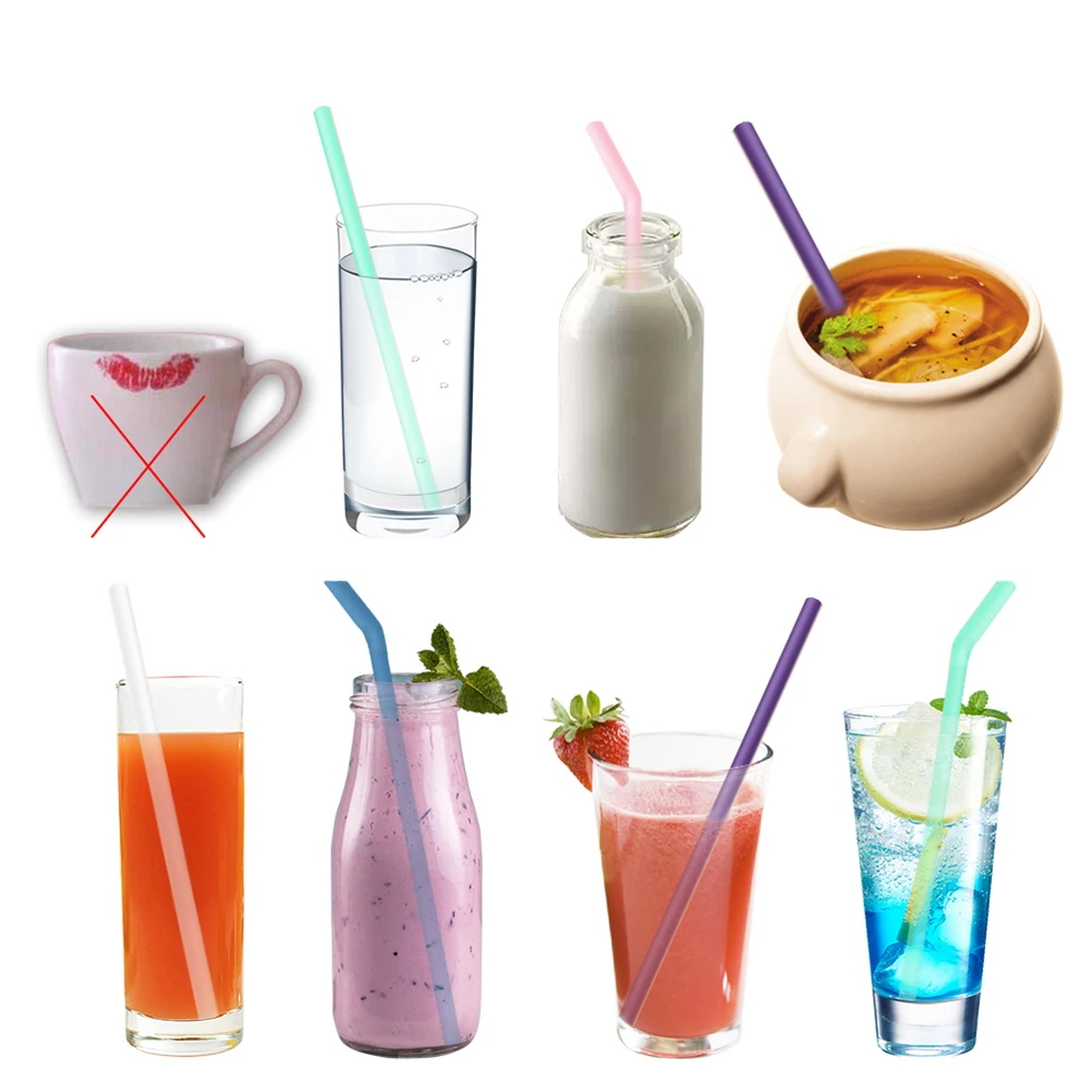 

Silicone Folding Reusable Straws 6 Sets Portable Drink Straw for Cocktail Milk Tea Coffee Tumblers Beverage Straw Set Safe