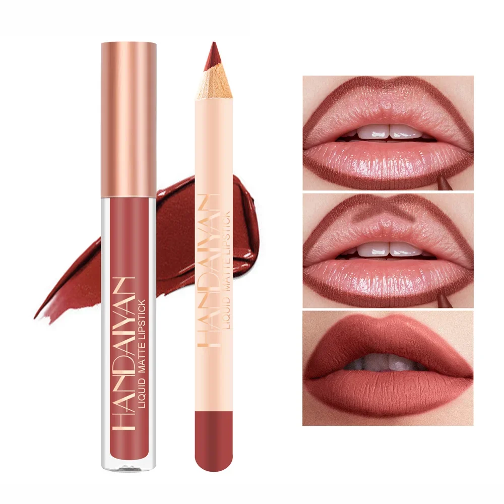 Matte Liquid Lipstick + Lip Liner Set Makeup Nude Velvet Lip Gloss Waterproof Long Lasting Lipgloss Glaze Cosmetics Kit