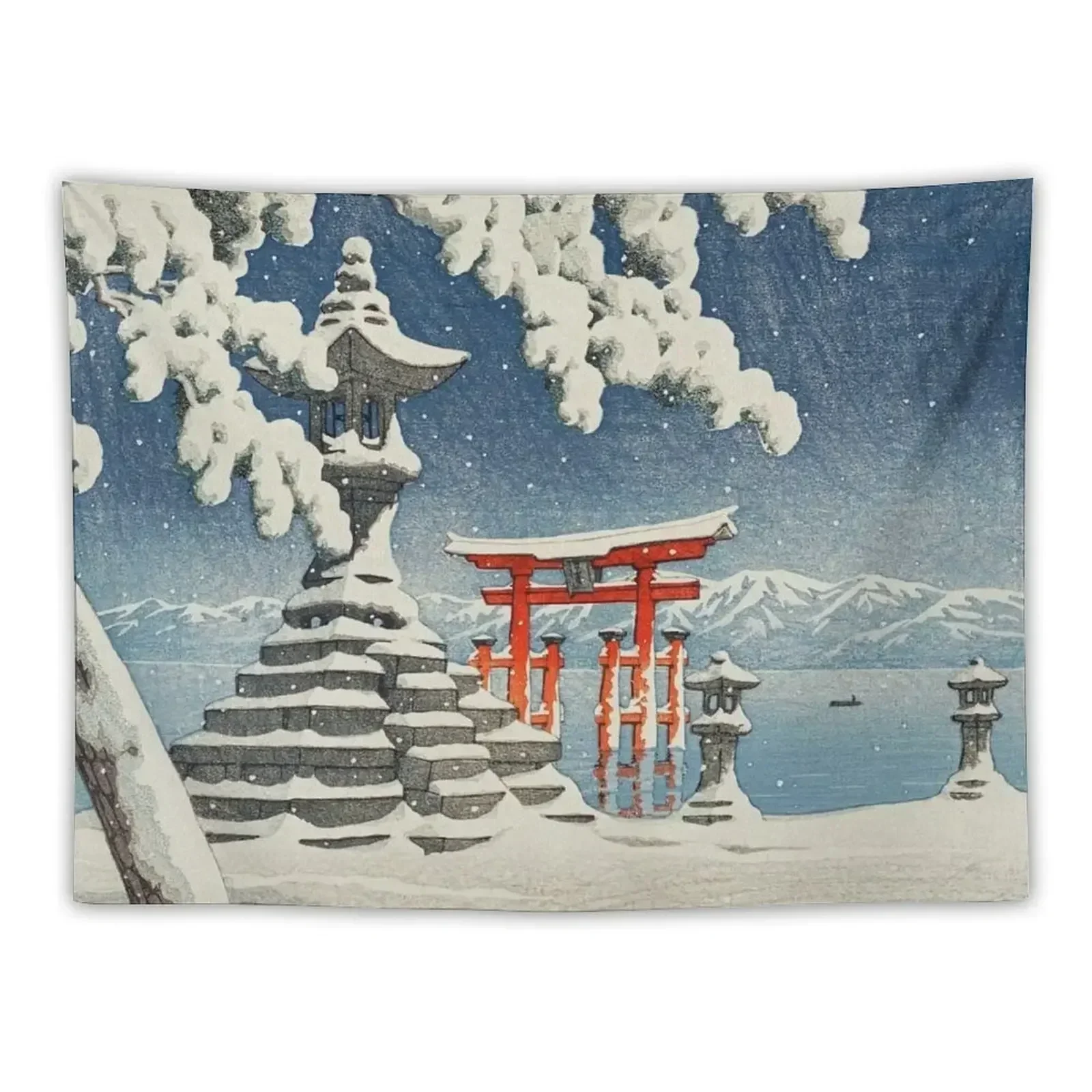 Japanese Print - The red torii - Kawase Hasui - 1932 Tapestry Room Decore Aesthetic Cute Decor Tapestry