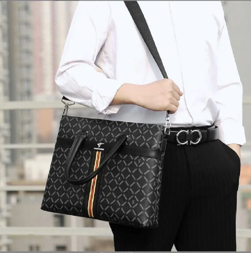 New Men\'s Fashion Luxury Designer Soft Pu Leather Briefcase Business High Capacity Handbag Shoulder Bags Laptop Crossbody Bag