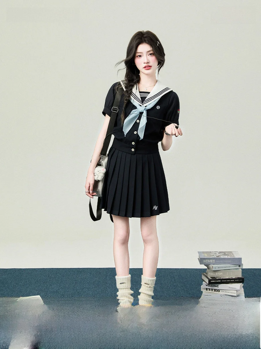 

Hua Ling Mrs. New East Fuji Sailor Suit orm JK Set ort Sve School Supply Feeling irt Top Women's Sweet Sle Slim ...