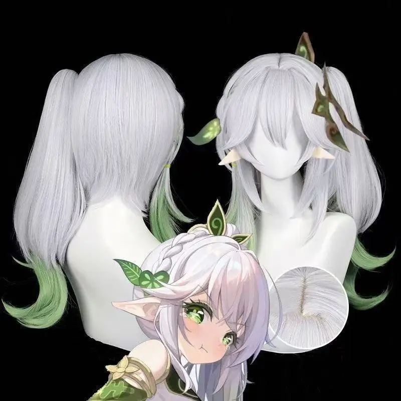 

1 piece white to green gradient single ponytail side braid medium-length wig for Genshin Impact character Nahida cosplay
