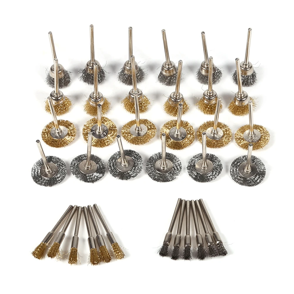 36pcs Brass Steel Wire Brush Set Pen Cup Wheel Shaped Polishing Cleaning Rotary Tools Full Kit