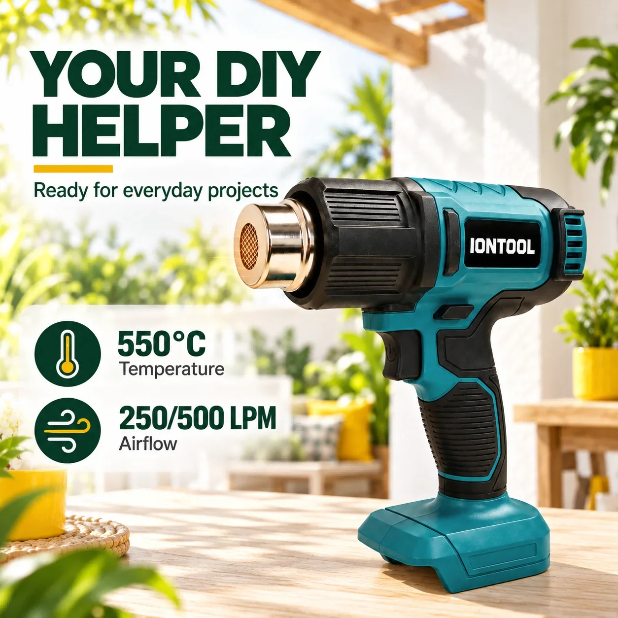 IONTOOL Cordless Heat Gun 550℃ For Home Window Tinting and Car Wrap Installation and Bumper Repair and Headlight Restoration