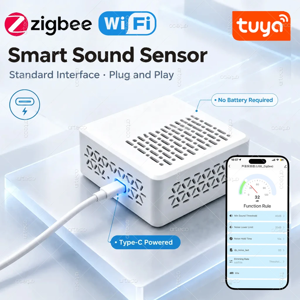 Tuya WiFi Zigbee Noise Sensor Decibel Meter Sound Level Detector Environment Noise Tester Smart Life APP Control Home Automation