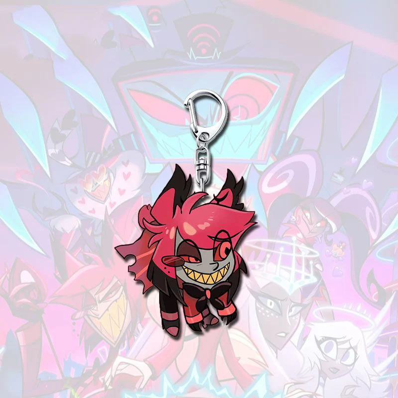 6pcs Set Cosplay Anime Hazbin Hotel Animation Alastor Husk Vox Keychains Key Chain Ring Car Keyring Schoolbag Decor Pendant Toys view 3