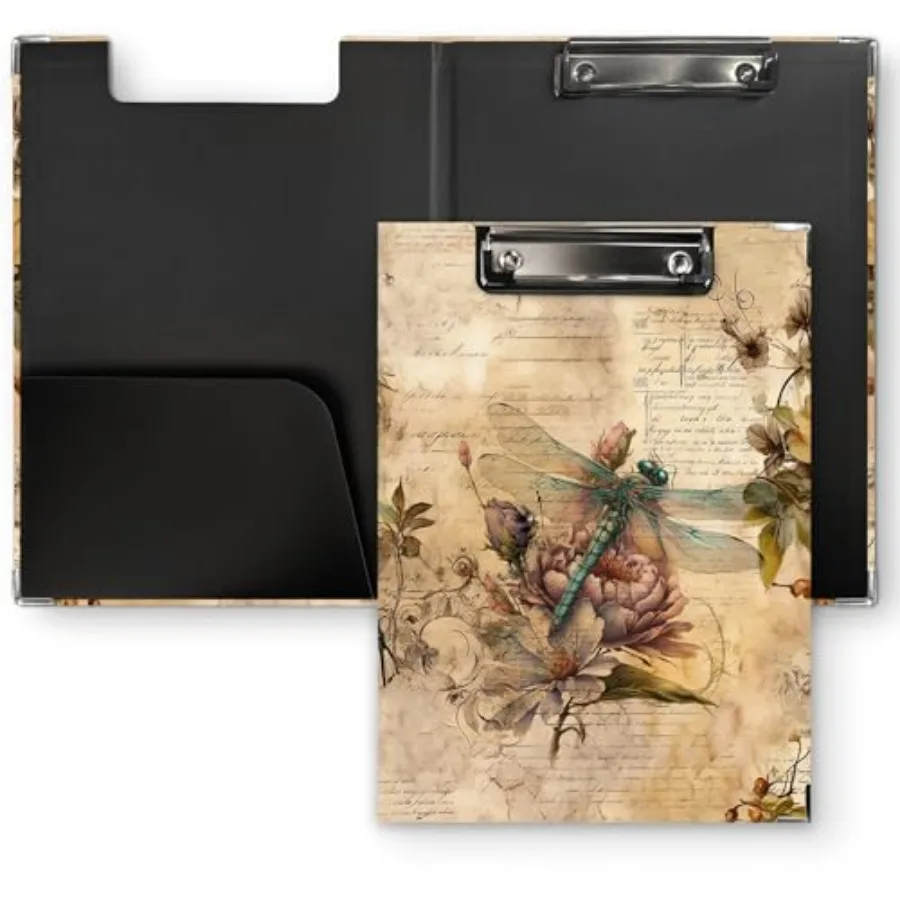 

Vintage Dragonfly Clipboard Folio with Storage, Dragon Fly Floral Decorative Clipboard Folder, Dragonflies Clipboards for Women