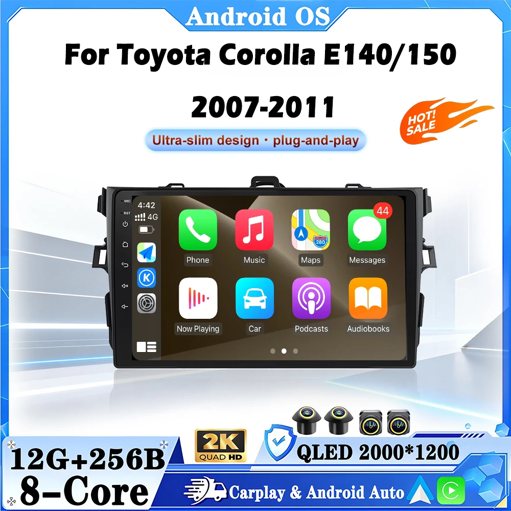 For Toyota Corolla E140/150 2007-2011 Android 16 Car Radio Stereo Multimedia Player GPSNavigation High-performance CPU HDR QLED